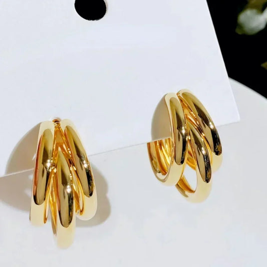 Korean Gold Color Hoop Earring for Woman Metal Elegant Vintage Geometric Statement Luxury Earrings Party 2023 New Jewelry Gift