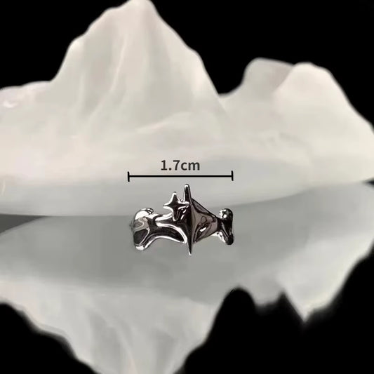 Silver Color Irregular Stars Rings Vintage Gothic Ring for Men Women Fashion Cross Star Open Adjustable Ring Y2K Jewelry Gift